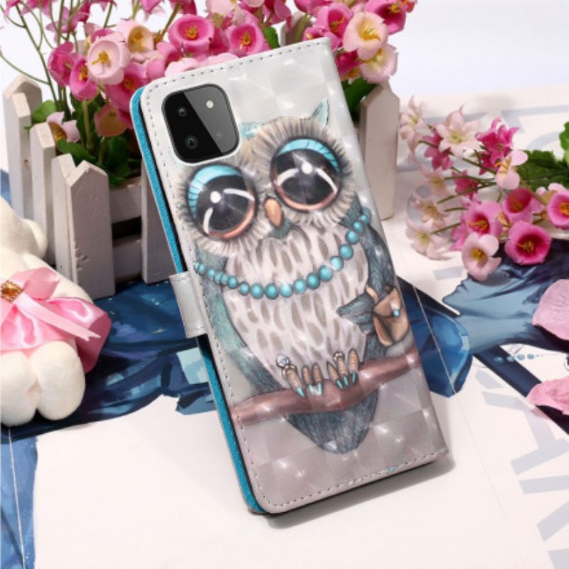 Flip Case Samsung Galaxy A22 5G Suojaketju Kuori Neiti Pöllö Hihnalla