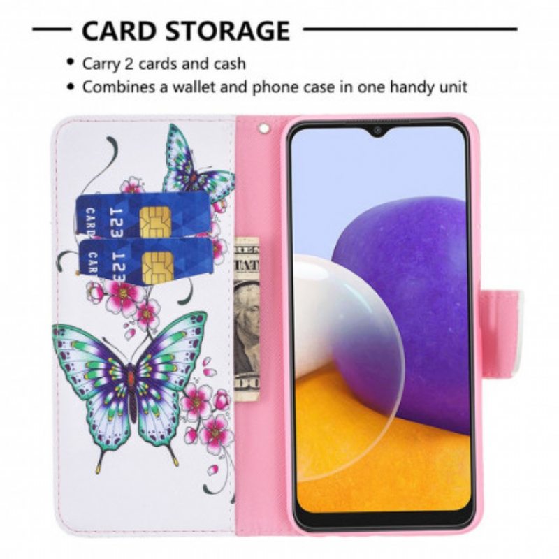 Kotelot Samsung Galaxy A22 5G Akvarelliperhosia