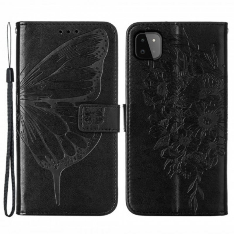 Kotelot Samsung Galaxy A22 5G Butterfly Design Kaulanauhalla