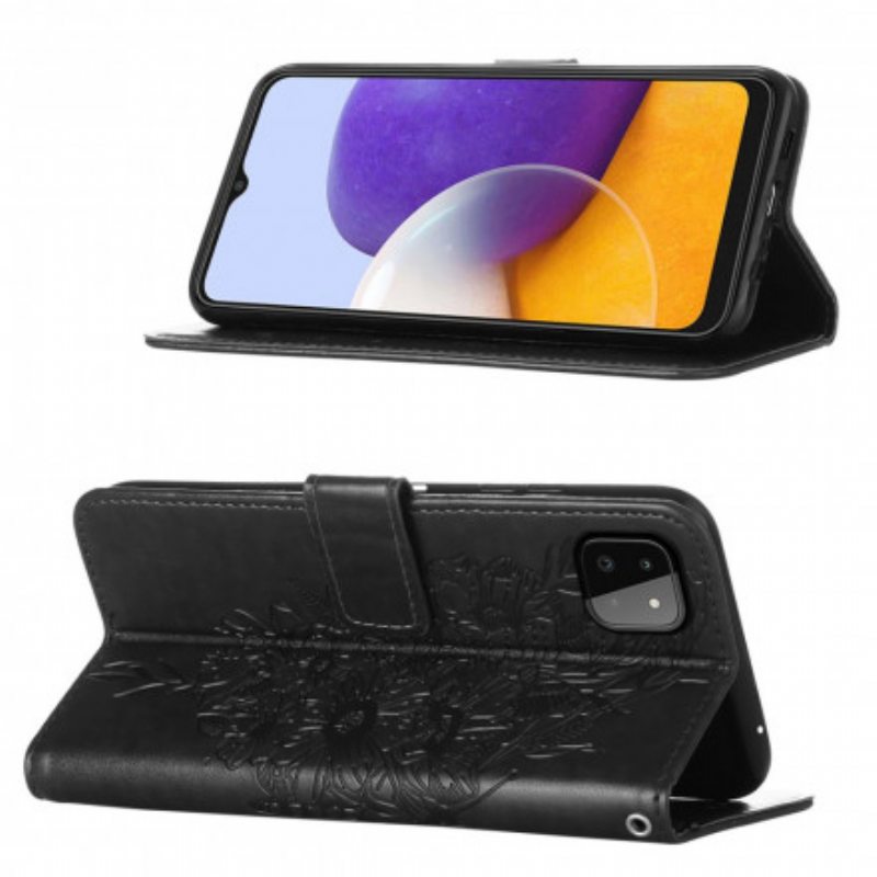 Kotelot Samsung Galaxy A22 5G Butterfly Design Kaulanauhalla