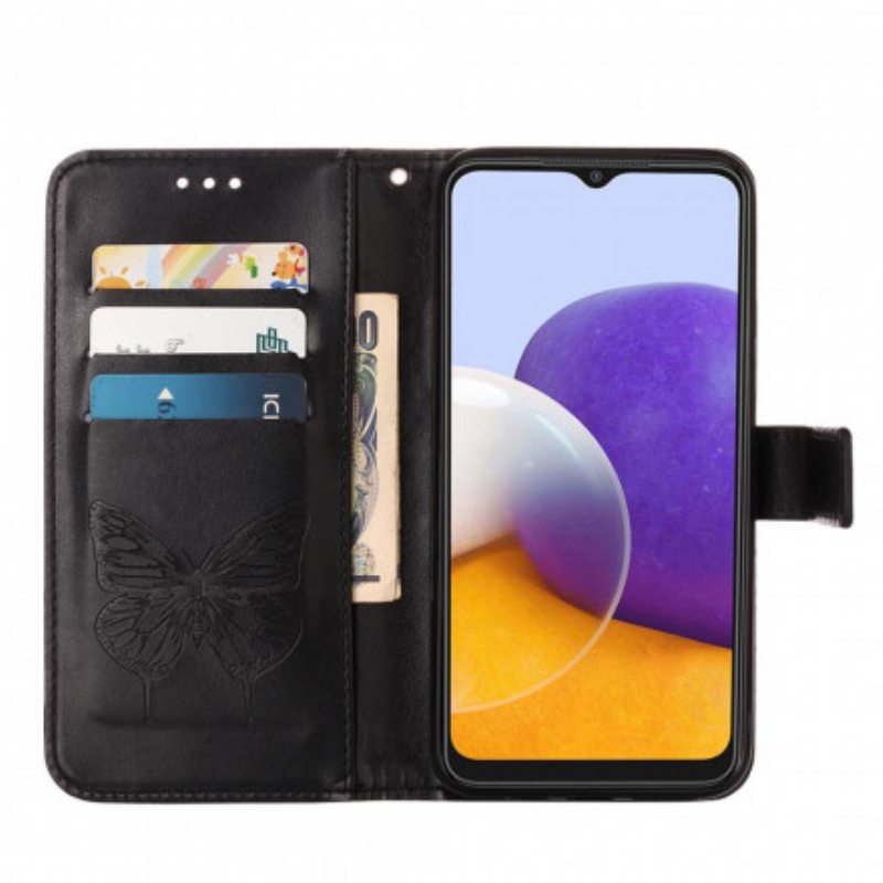 Kotelot Samsung Galaxy A22 5G Butterfly Design Kaulanauhalla