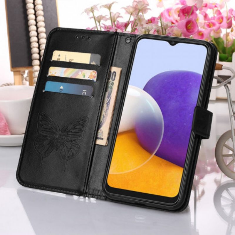 Kotelot Samsung Galaxy A22 5G Butterfly Design Kaulanauhalla