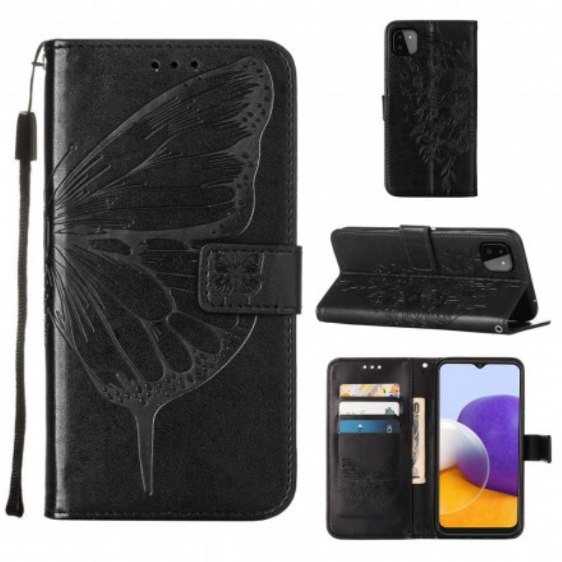 Kotelot Samsung Galaxy A22 5G Butterfly Design Kaulanauhalla