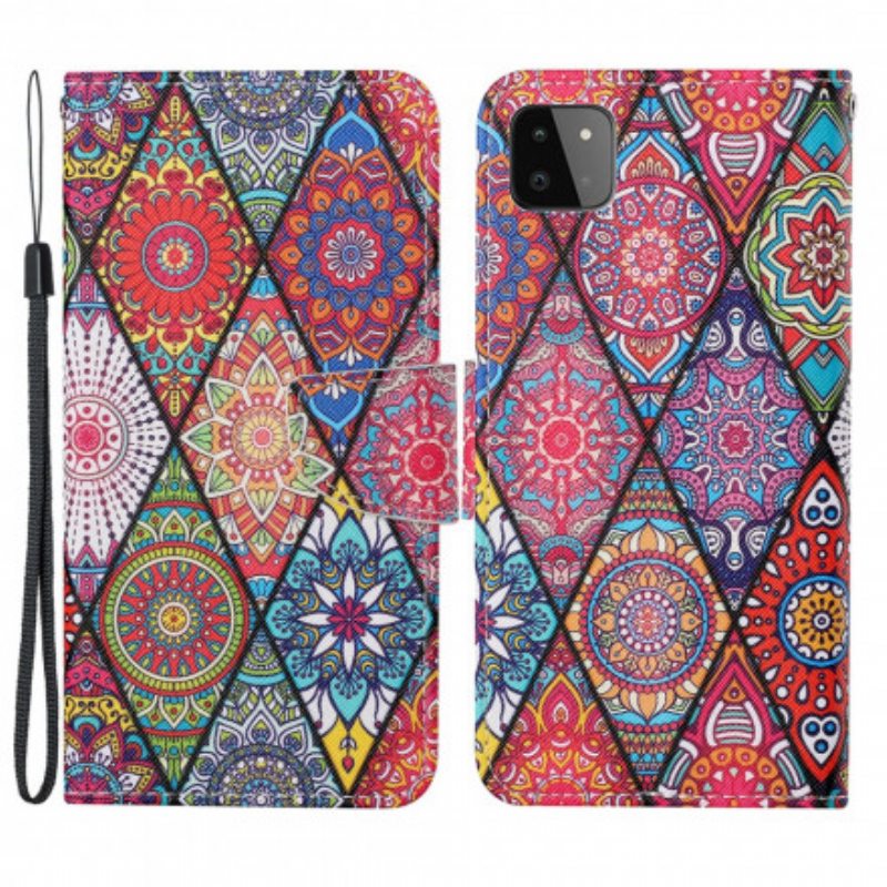 Kotelot Samsung Galaxy A22 5G Patchwork Kaulanauhalla