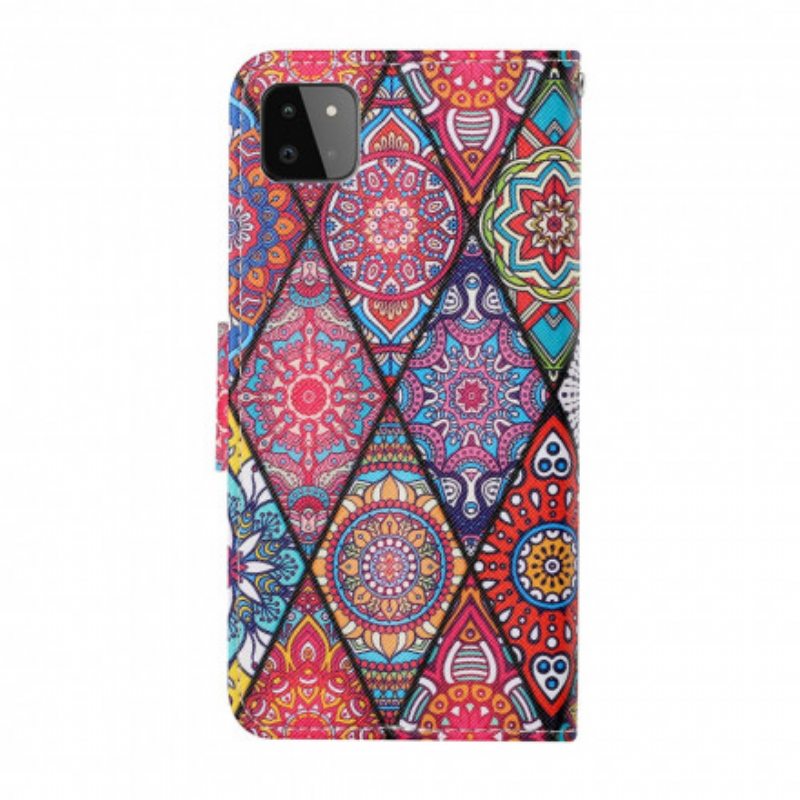 Kotelot Samsung Galaxy A22 5G Patchwork Kaulanauhalla