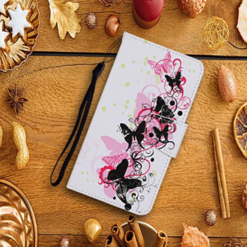 Kotelot Samsung Galaxy A22 5G Perhosia Ja Kaulanauhaa