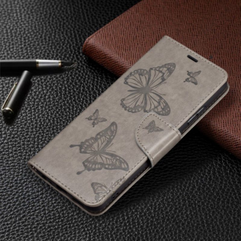 Kotelot Samsung Galaxy A22 5G Perhosia Lennossa Lanyardin Kanssa