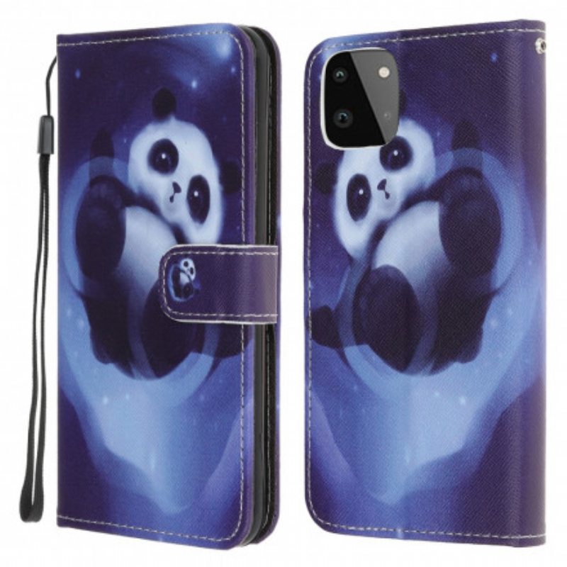 Kotelot Samsung Galaxy A22 5G Suojaketju Kuori Panda Space Kaulanauhalla