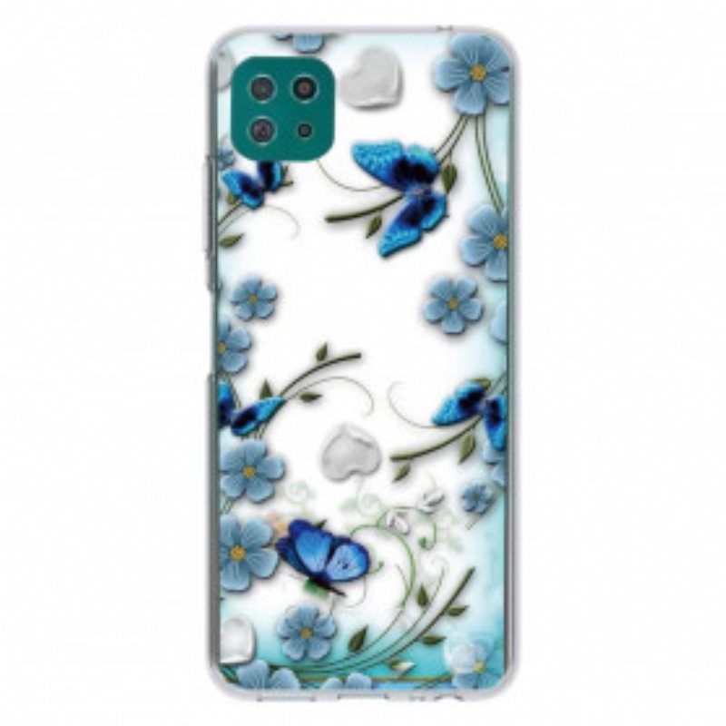 Kuori Samsung Galaxy A22 5G Saumattomat Retroperhoset Ja -kukat
