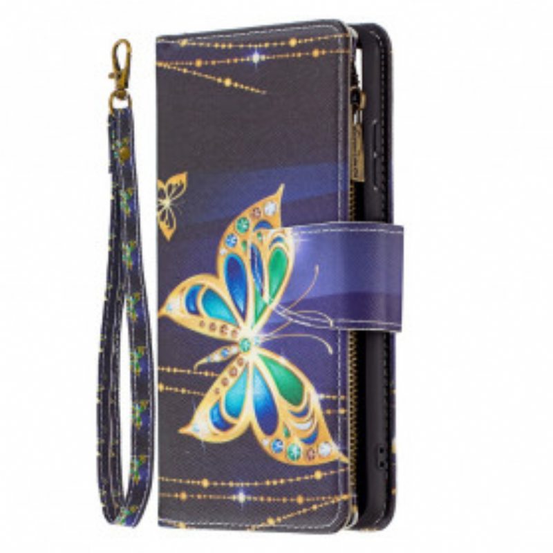 Nahkakotelo Samsung Galaxy A22 5G Butterflies Art Vetoketjullinen Pussi