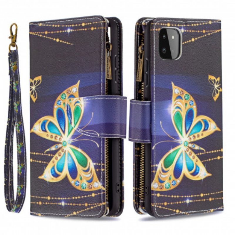 Nahkakotelo Samsung Galaxy A22 5G Butterflies Art Vetoketjullinen Pussi