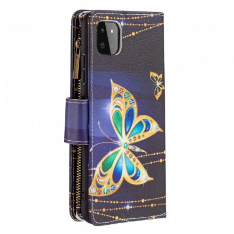 Nahkakotelo Samsung Galaxy A22 5G Butterflies Art Vetoketjullinen Pussi