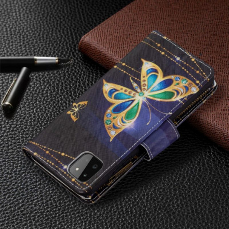 Nahkakotelo Samsung Galaxy A22 5G Butterflies Art Vetoketjullinen Pussi