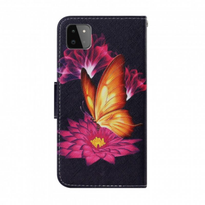 Nahkakotelo Samsung Galaxy A22 5G Butterfly Ja Lotus
