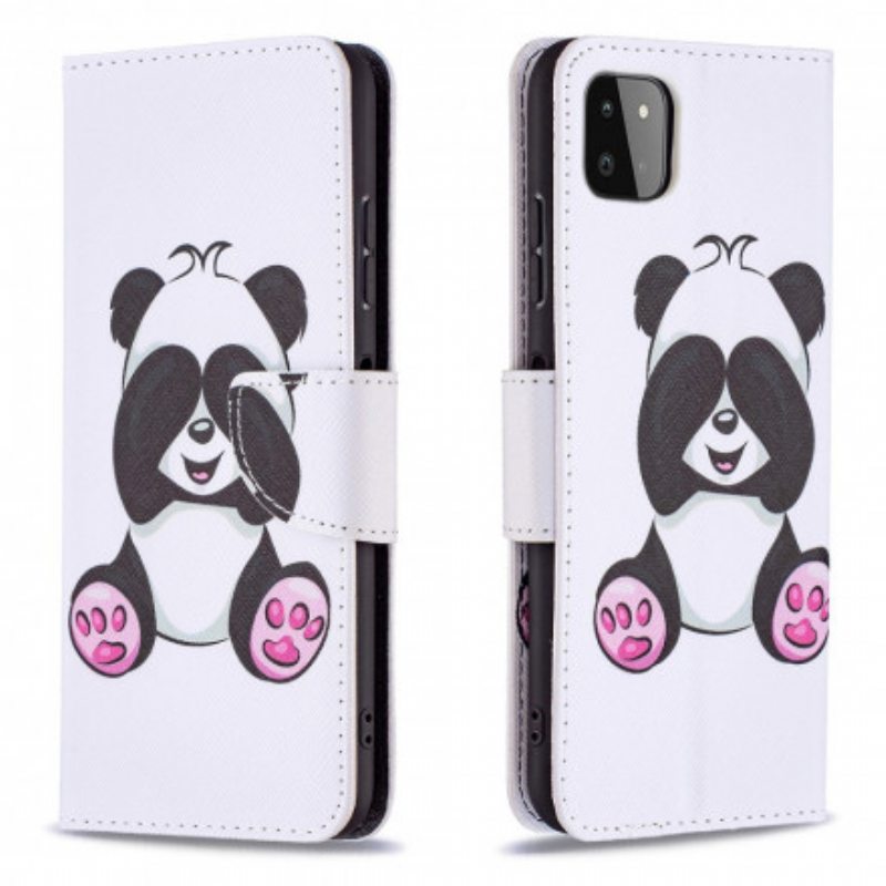 Nahkakotelo Samsung Galaxy A22 5G Panda Hauskaa