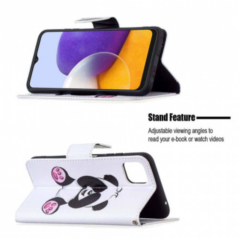 Nahkakotelo Samsung Galaxy A22 5G Panda Hauskaa