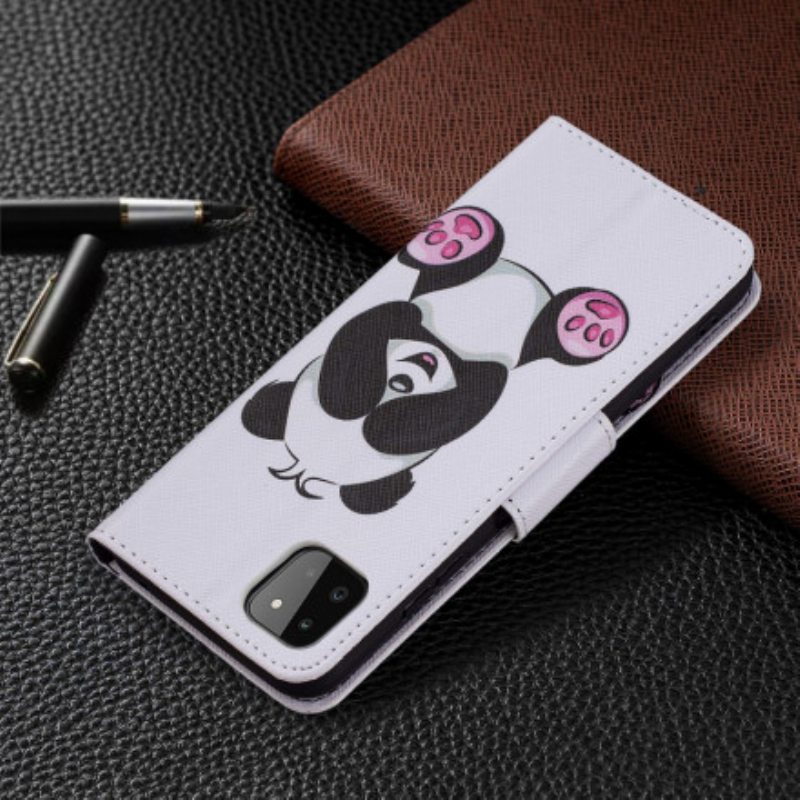 Nahkakotelo Samsung Galaxy A22 5G Panda Hauskaa