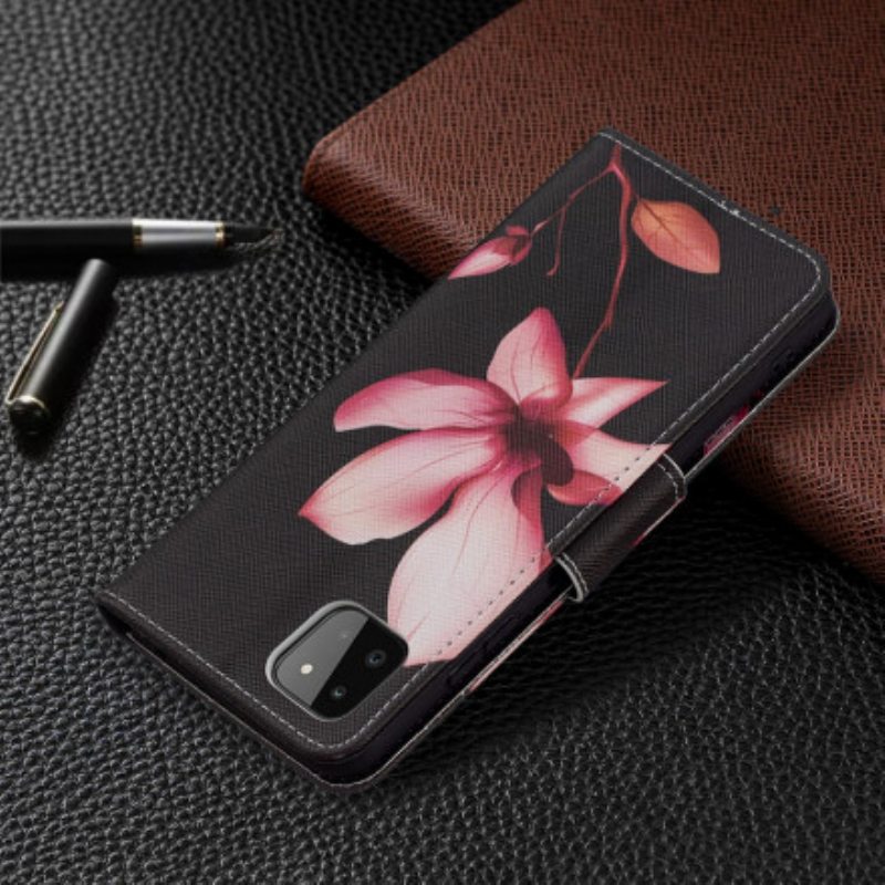 Nahkakotelo Samsung Galaxy A22 5G Vaaleanpunainen Kukka