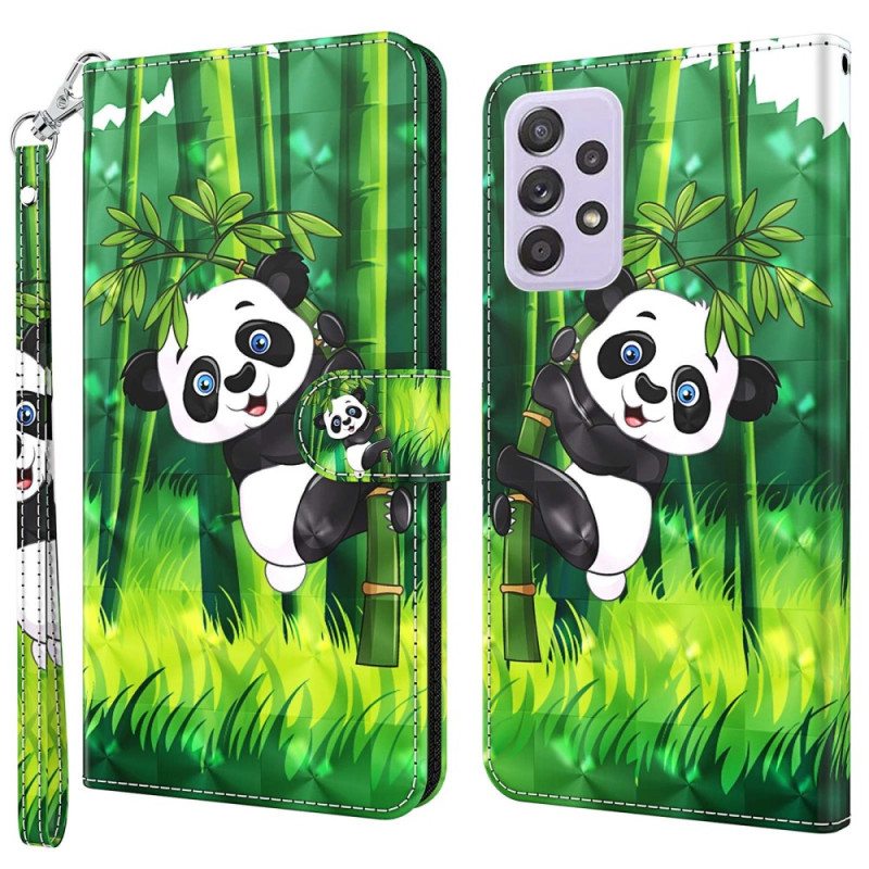 Flip Case Samsung Galaxy A23 5G Suojaketju Kuori Bambupanda Kaulanauhalla