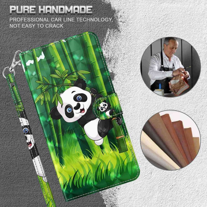 Flip Case Samsung Galaxy A23 5G Suojaketju Kuori Bambupanda Kaulanauhalla