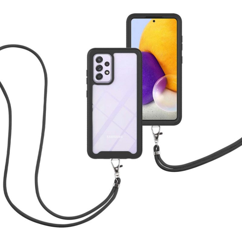 Kuori Samsung Galaxy A72 4G / A72 5G Nauhalla Ja Värillisellä Ääriviivalla