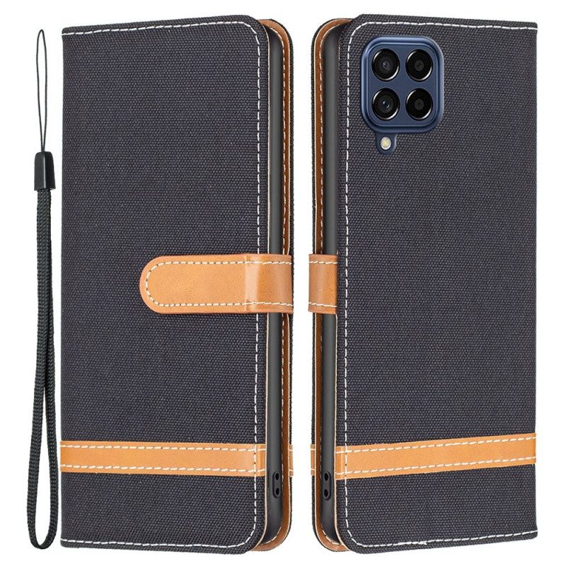 Kotelot Samsung Galaxy M53 5G Suojaketju Kuori Kangas- Ja Nahkaefektihihna