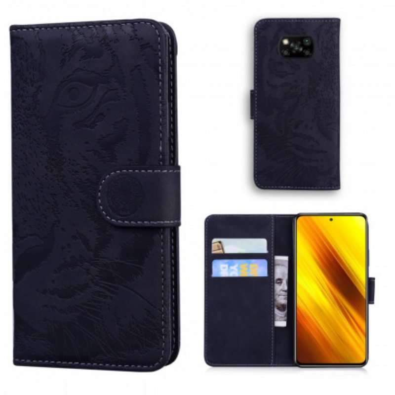 Nahkakotelo Poco X3 / X3 Pro / X3 NFC Tiger-kasvoprintti