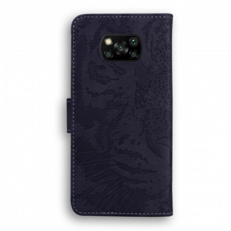 Nahkakotelo Poco X3 / X3 Pro / X3 NFC Tiger-kasvoprintti