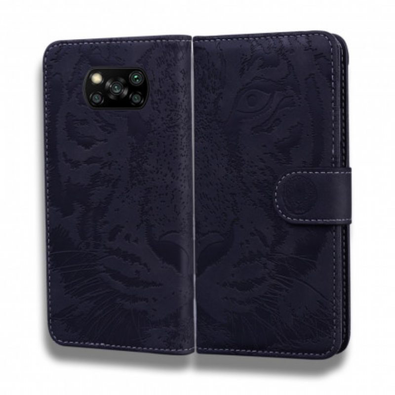 Nahkakotelo Poco X3 / X3 Pro / X3 NFC Tiger-kasvoprintti