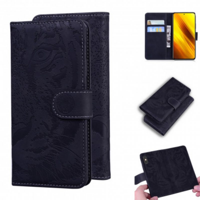Nahkakotelo Poco X3 / X3 Pro / X3 NFC Tiger-kasvoprintti