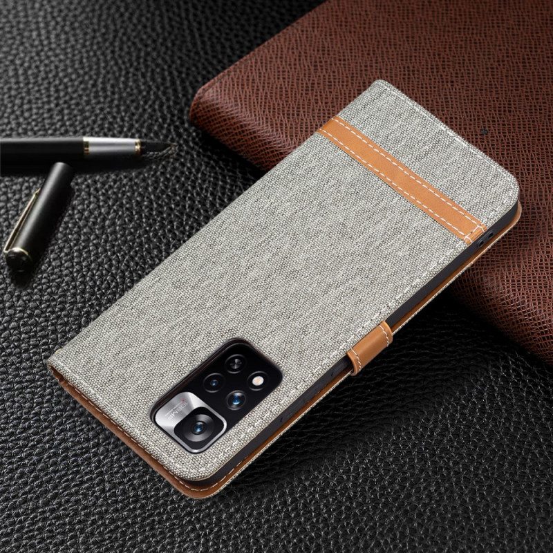 Flip Case Xiaomi Redmi Note 11 Pro Plus 5G Suojaketju Kuori Kangas- Ja Nahkaefektihihna