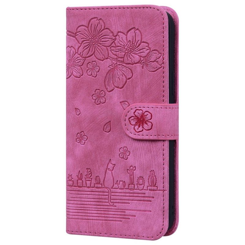 Flip Case Poco F4 Suojaketju Kuori Kukkainen Thong Cat