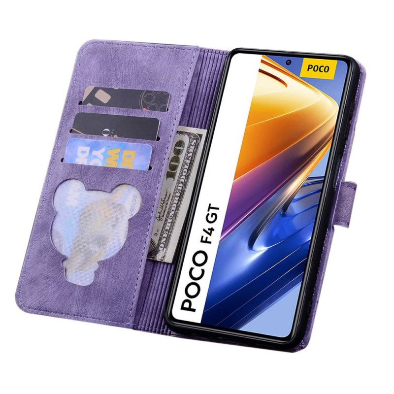 Flip Case Poco F4 Suojaketju Kuori Kukkainen Thong Cat