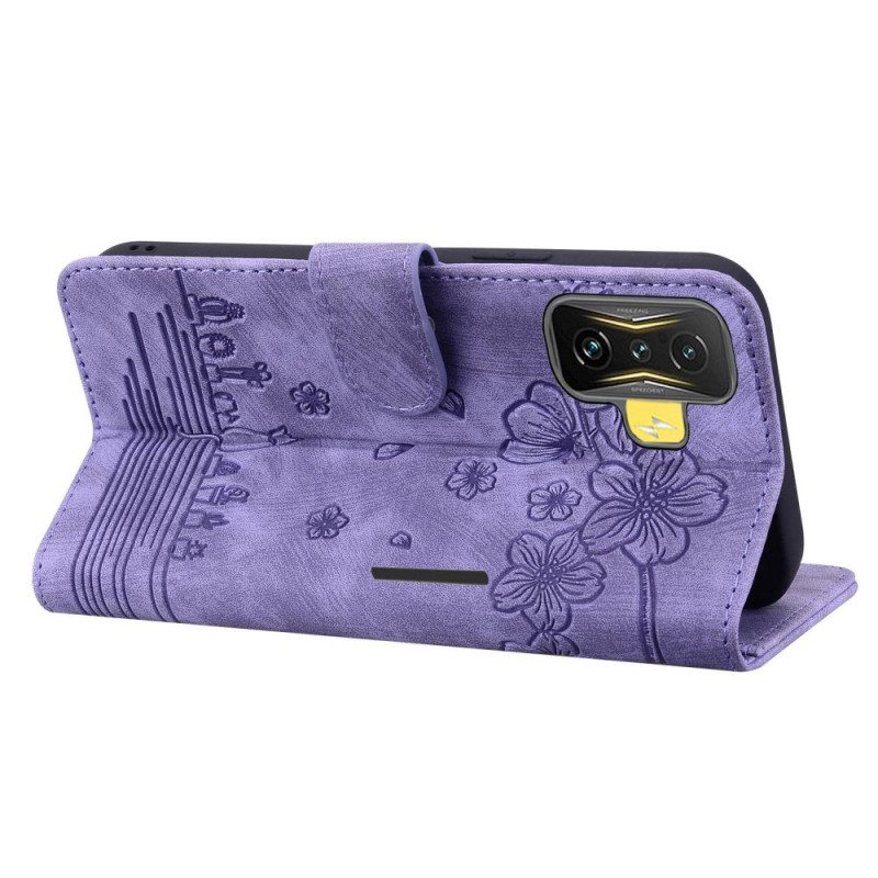 Flip Case Poco F4 Suojaketju Kuori Kukkainen Thong Cat