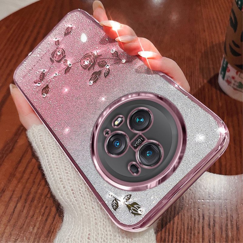 Case Honor Magic 5 Pro Vaaleanpunaisia Paljetteja