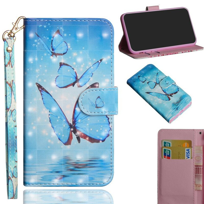 Flip Case Samsung Galaxy A41 Lentävät Siniset Perhoset