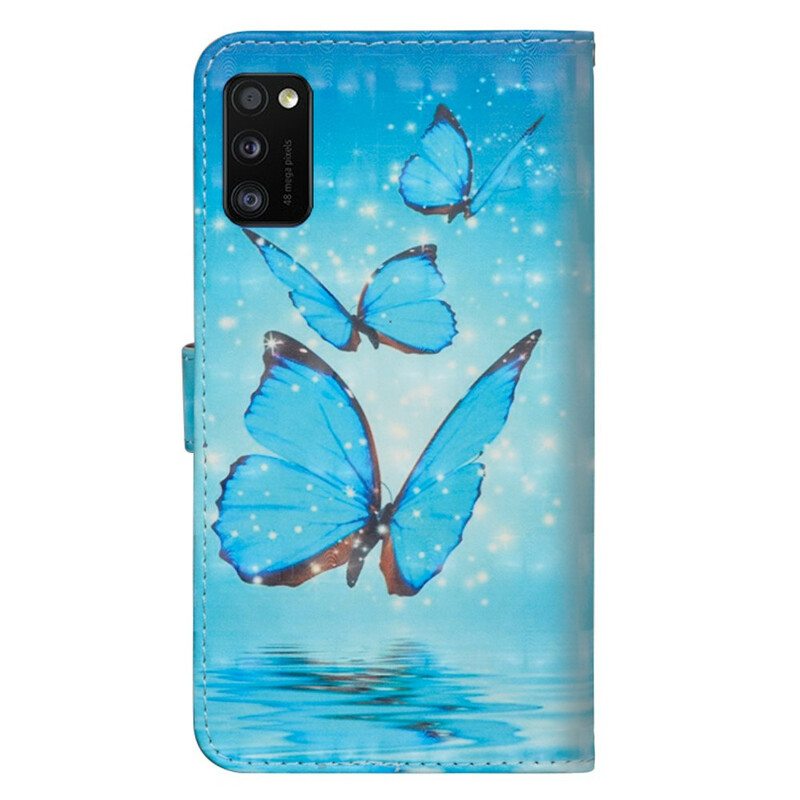 Flip Case Samsung Galaxy A41 Lentävät Siniset Perhoset