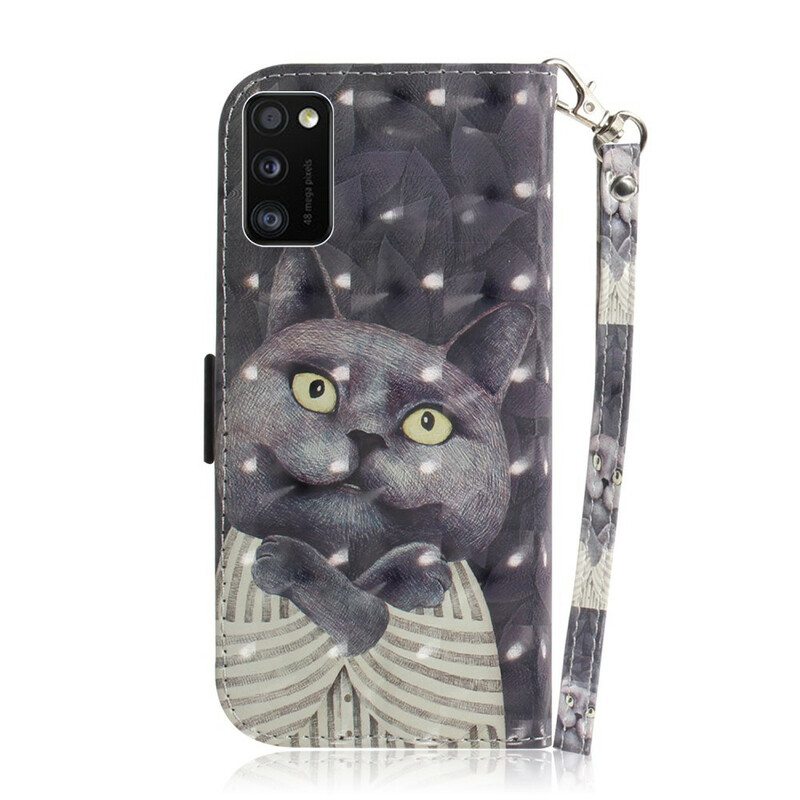 Kotelot Samsung Galaxy A41 Suojaketju Kuori Harmaa Kissa Hihnalla