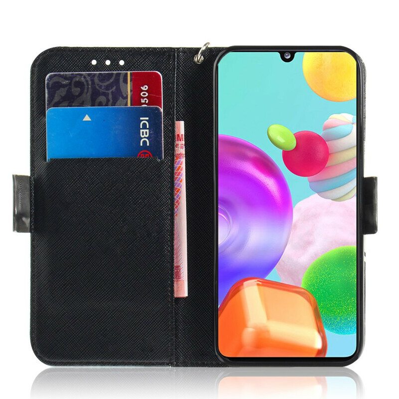 Kotelot Samsung Galaxy A41 Suojaketju Kuori Harmaa Kissa Hihnalla