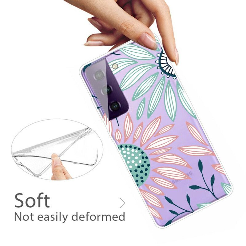Case Samsung Galaxy S21 5G Läpinäkyvä Yksi Kukka