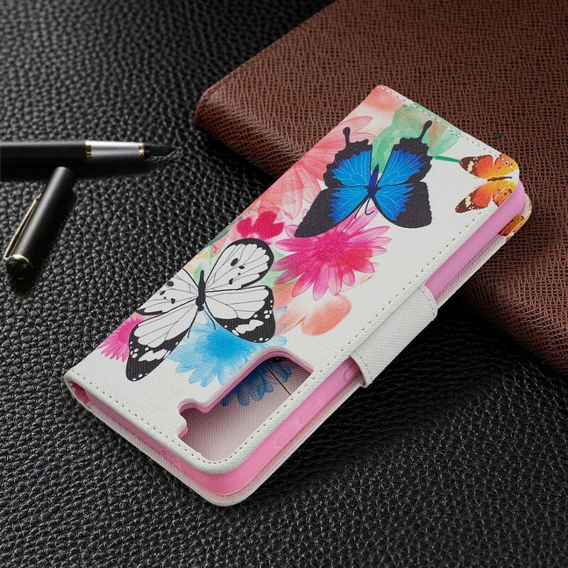 Kotelot Samsung Galaxy S21 5G Maalattuja Perhosia Ja Kukkia