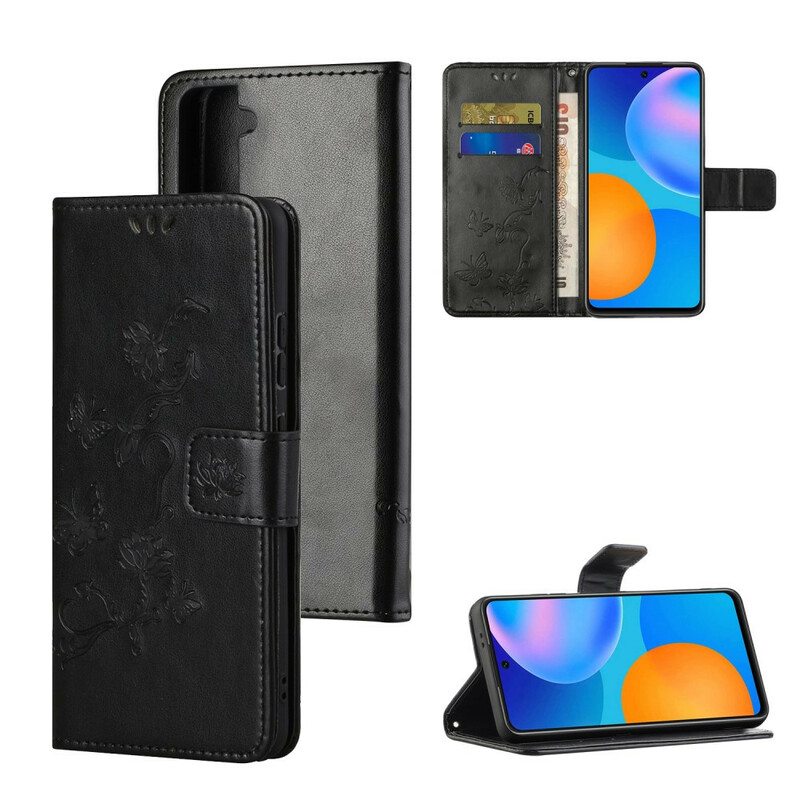 Kotelot Samsung Galaxy S21 5G Suojaketju Kuori Stringit Perhosia Ja Kukkia