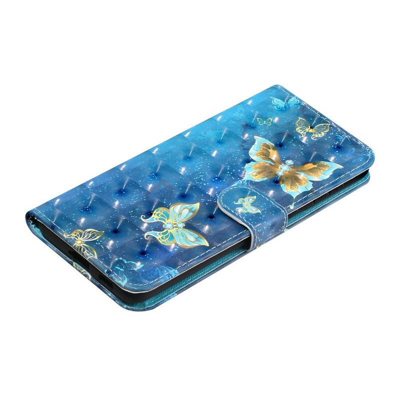 Kotelot Samsung Galaxy S21 5G Vaaleapilkkuperhoset Kaulanauhalla