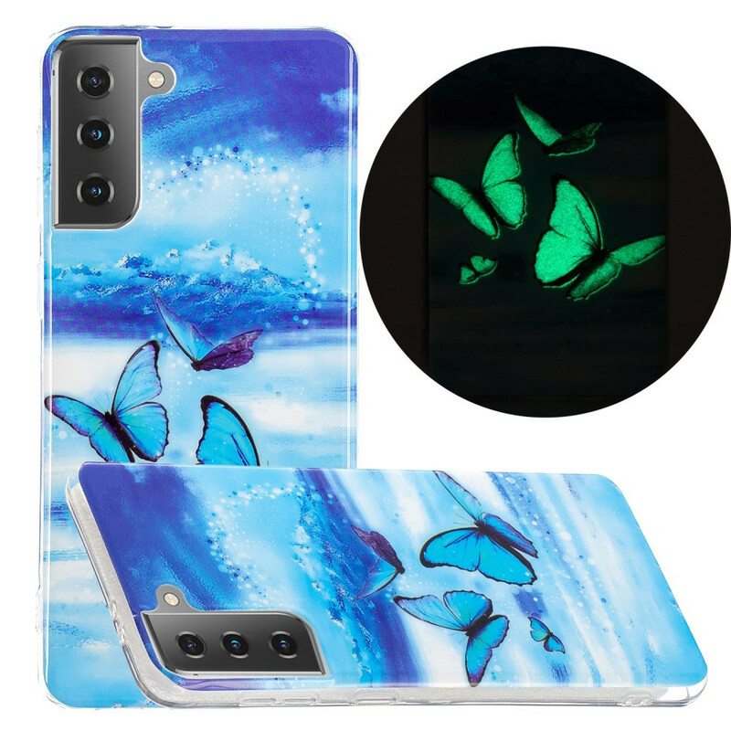 Kuori Samsung Galaxy S21 5G Fluoresoivat Perhoset -sarja
