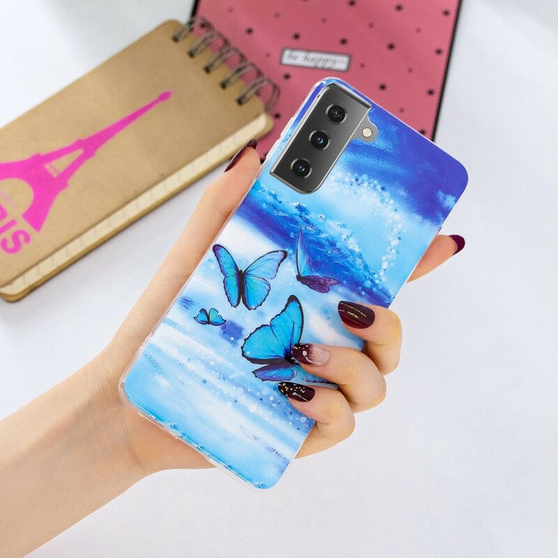 Kuori Samsung Galaxy S21 5G Fluoresoivat Perhoset -sarja