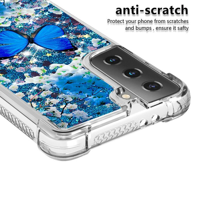 Kuori Samsung Galaxy S21 5G Glitter Blue Perhoset