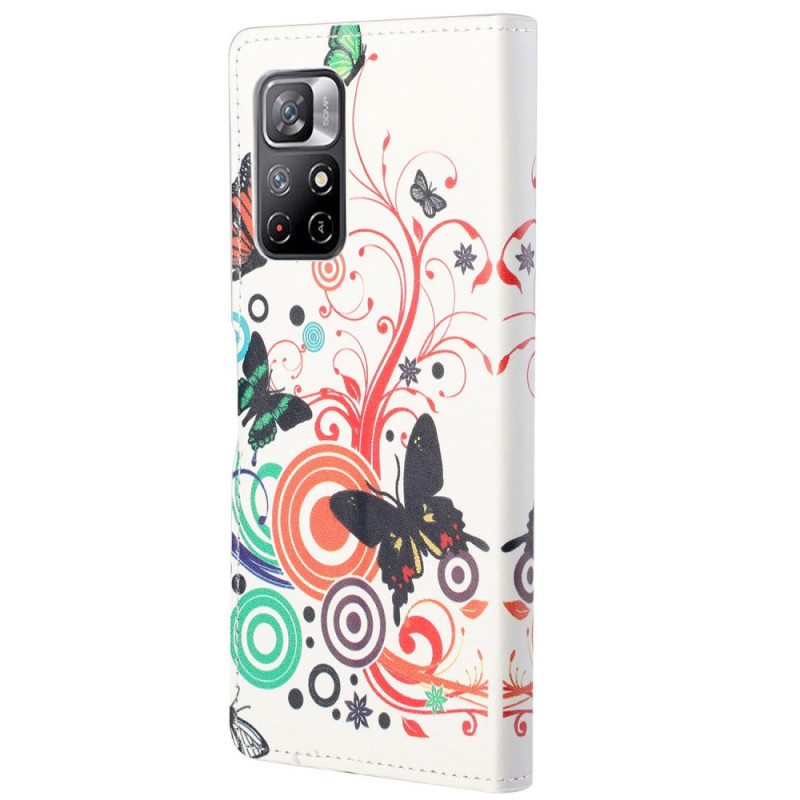 Flip Case Poco M4 Pro 5G Perhosia Ja Kukkia