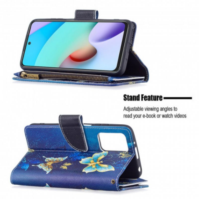 Flip Case Xiaomi Redmi 10 Perhosten Vetoketjullinen Tasku