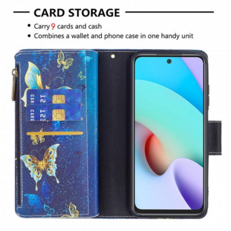 Flip Case Xiaomi Redmi 10 Perhosten Vetoketjullinen Tasku