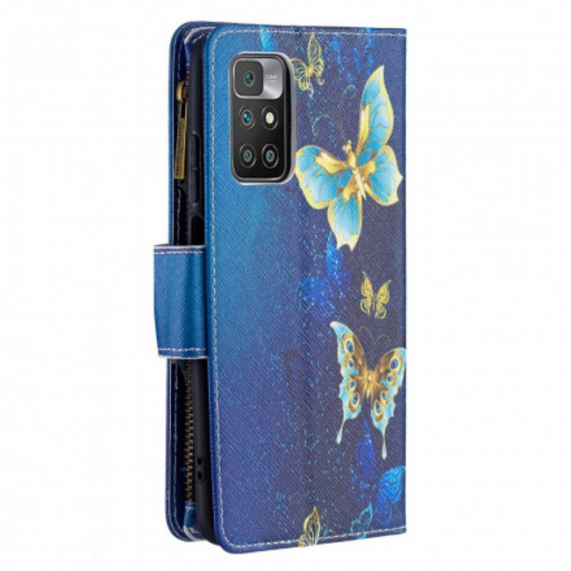 Flip Case Xiaomi Redmi 10 Perhosten Vetoketjullinen Tasku